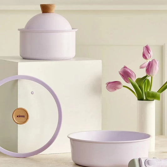 KIMS COOK All Cooker type 18cm Milk Pot + 24cm Fry Pan Set (6pcs) - Purple