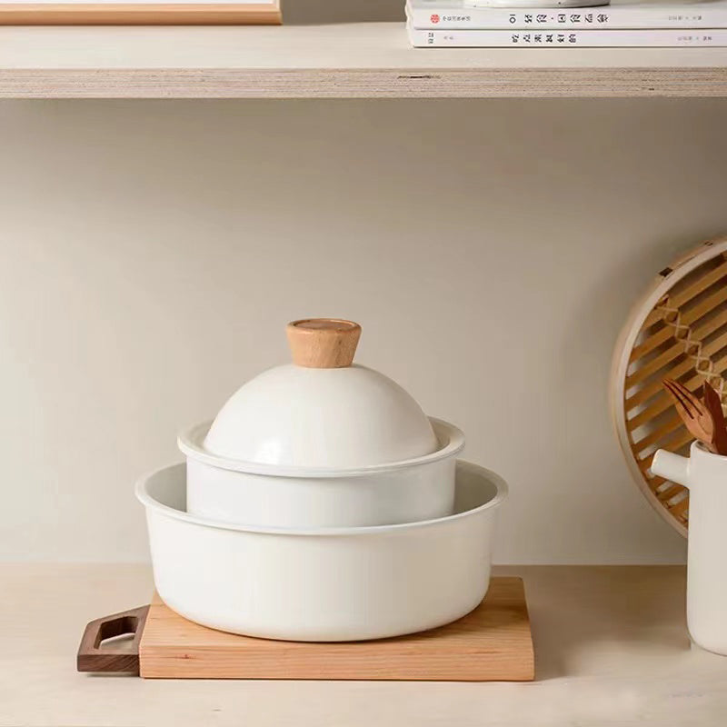 KIMS COOK All Cooker type 18cm Milk Pot + 24cm Fry Pan Set (6pcs) - White