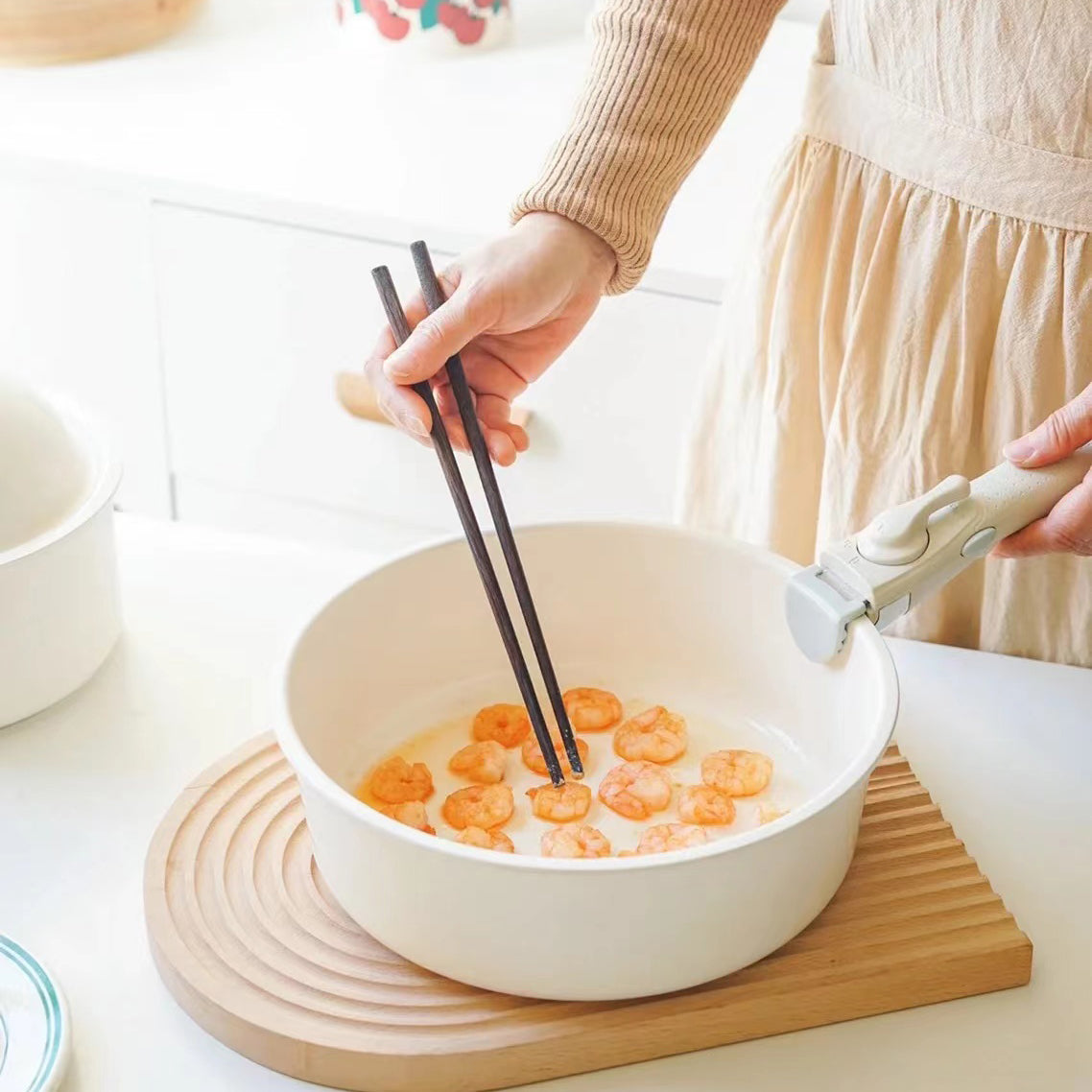 KIMS COOK All Cooker type 18cm Milk Pot + 24cm Fry Pan Set (6pcs) - White