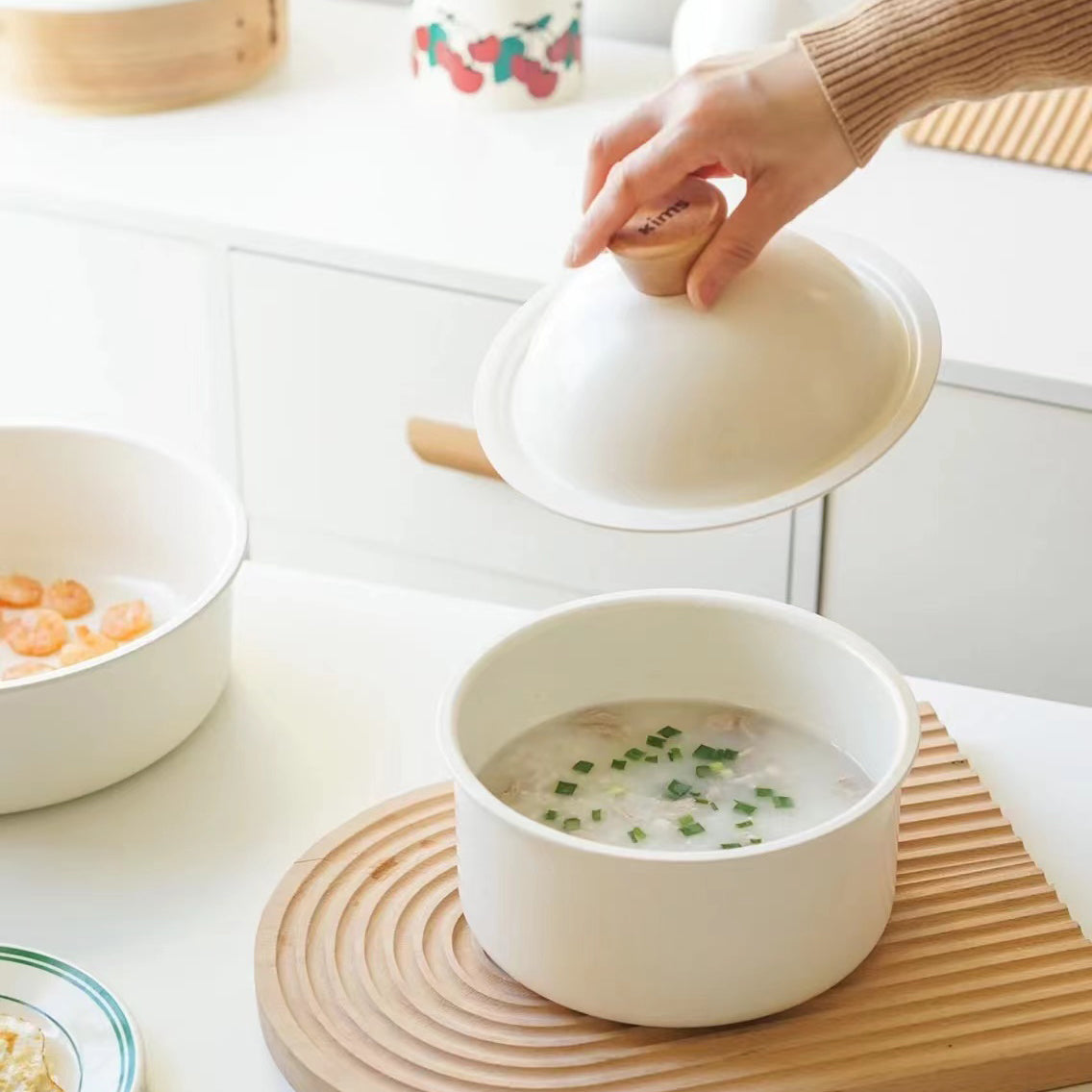 KIMS COOK All Cooker type 18cm Milk Pot + 24cm Fry Pan Set (6pcs) - White