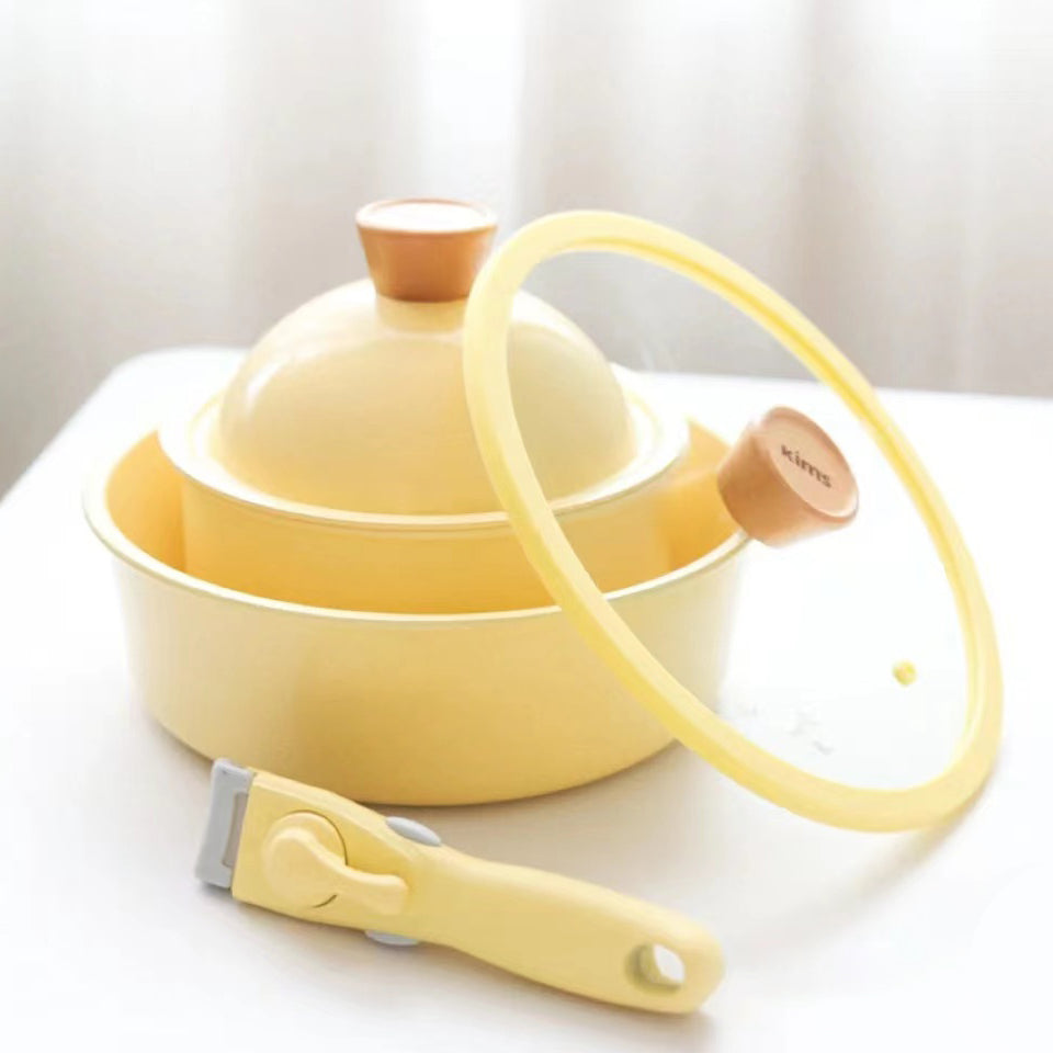 KIMS COOK All Cooker type 18cm Milk Pot + 24cm Fry Pan Set (6pcs) - YELLOW