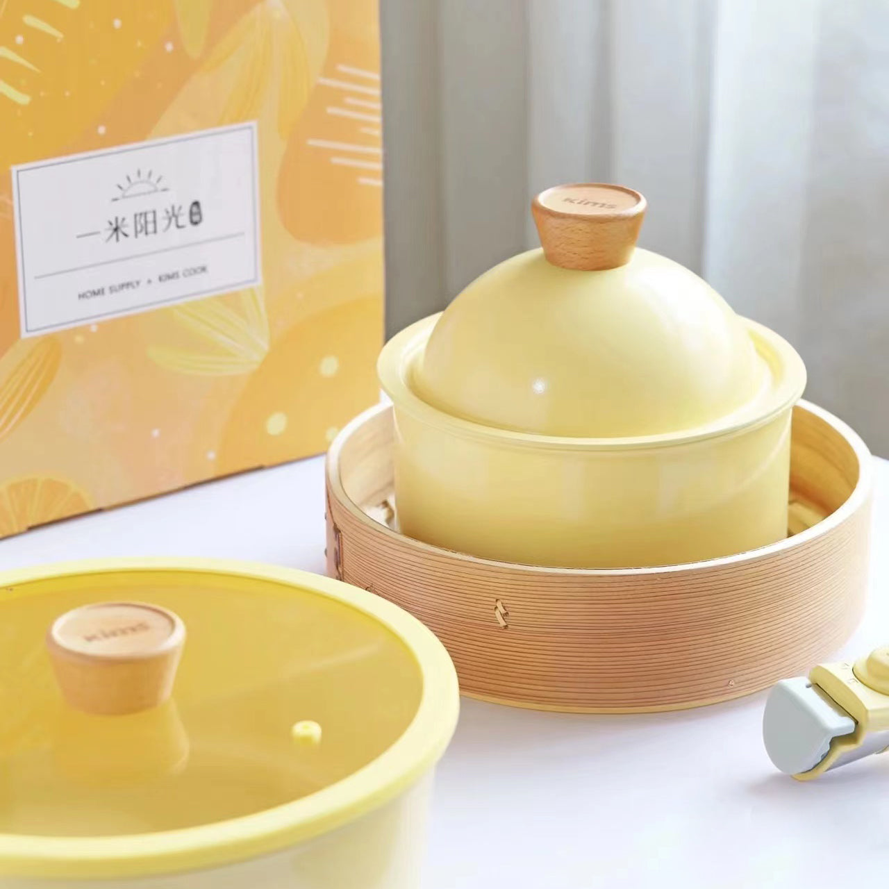 KIMS COOK All Cooker type 18cm Milk Pot + 24cm Fry Pan Set (6pcs) - YELLOW