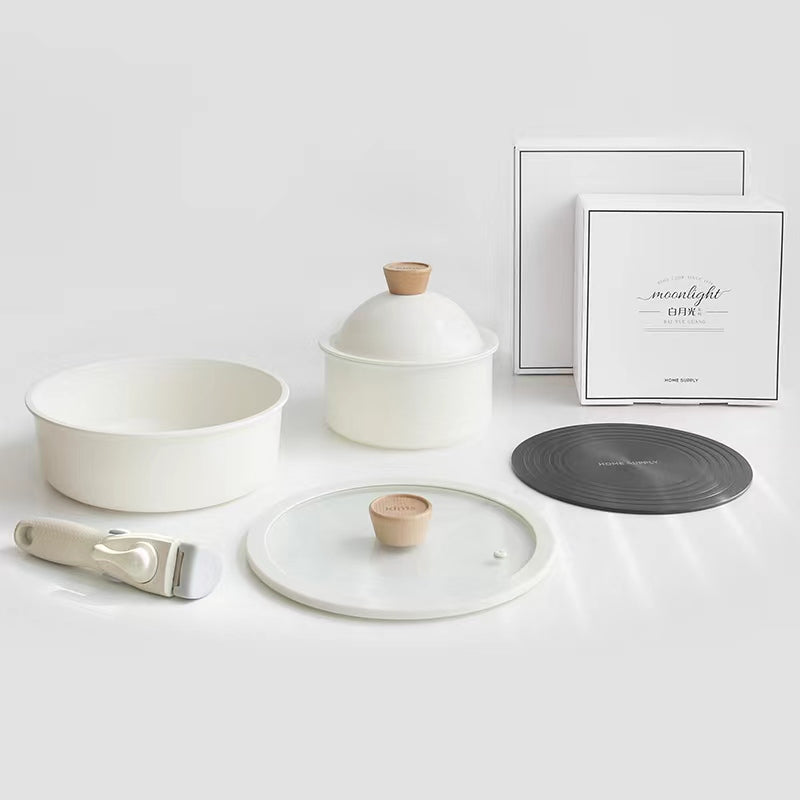 KIMS COOK All Cooker type 18cm Milk Pot + 24cm Fry Pan Set (6pcs) - White