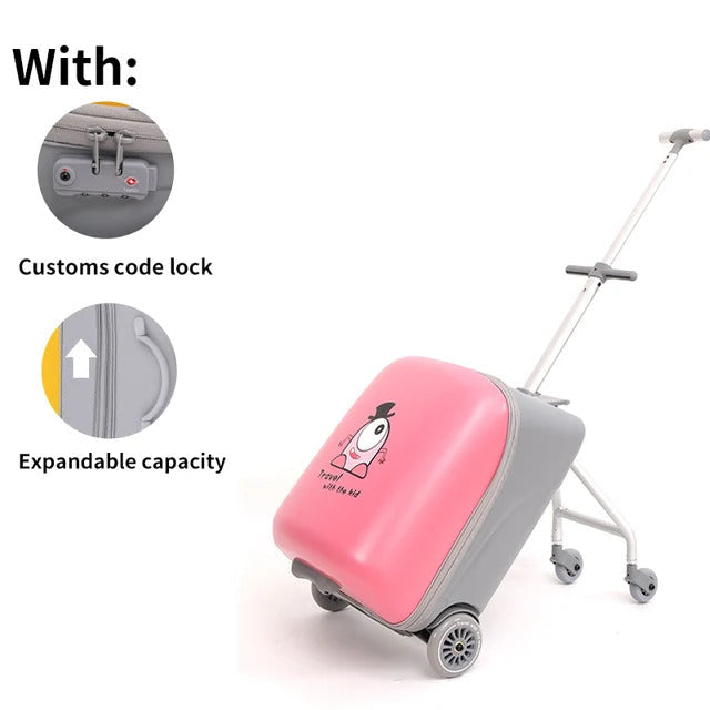 2 in 1 Rolling Luggage Case for Kids, Expandable Carry-on Suitcase with Baby Stroller for 3-10 Years Toddler Infant Pink