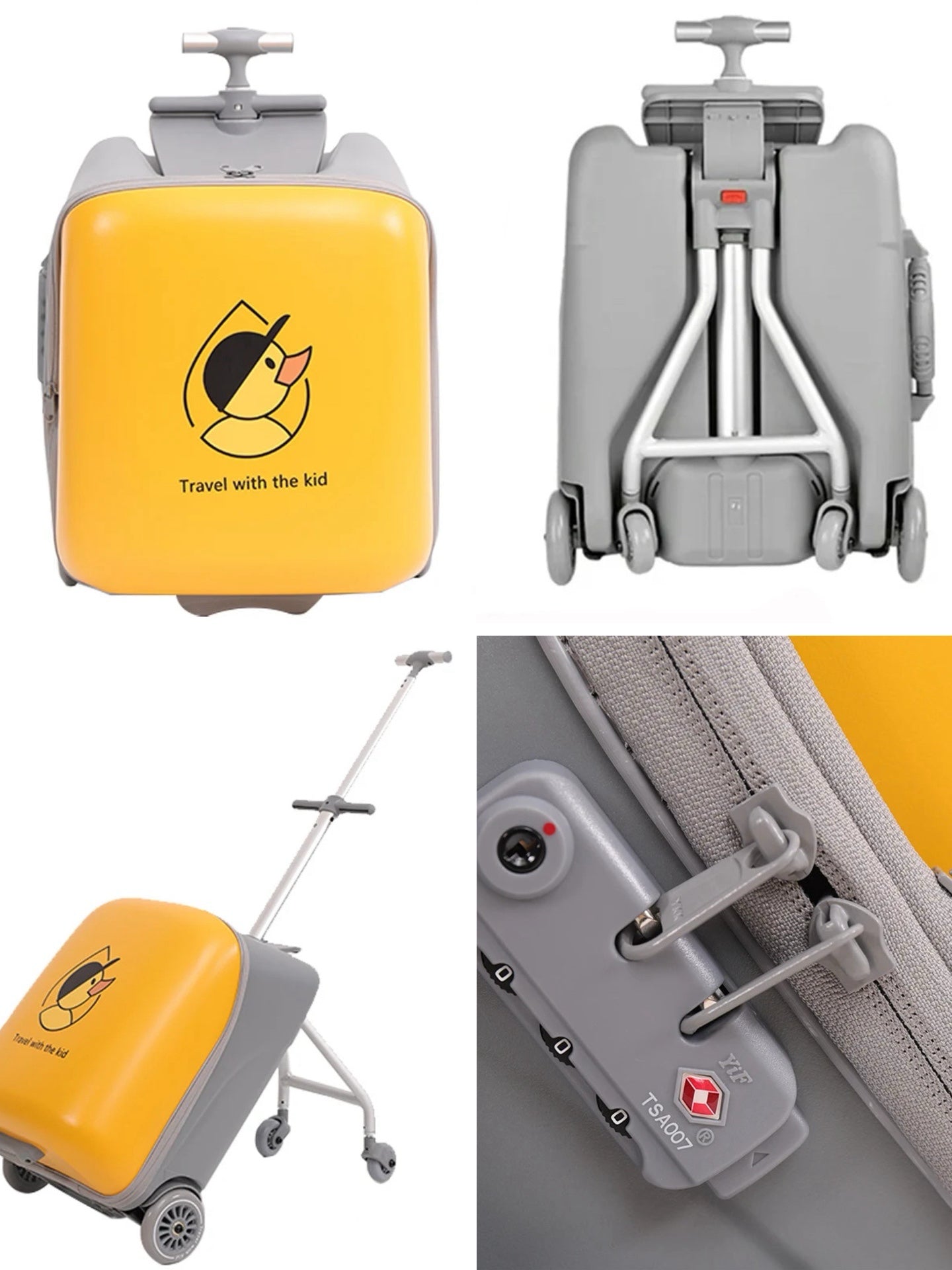 2 in 1 Rolling Luggage Case for Kids, Expandable Carry-on Suitcase with Baby Stroller for 3-10 Years Toddler Infant Yellow