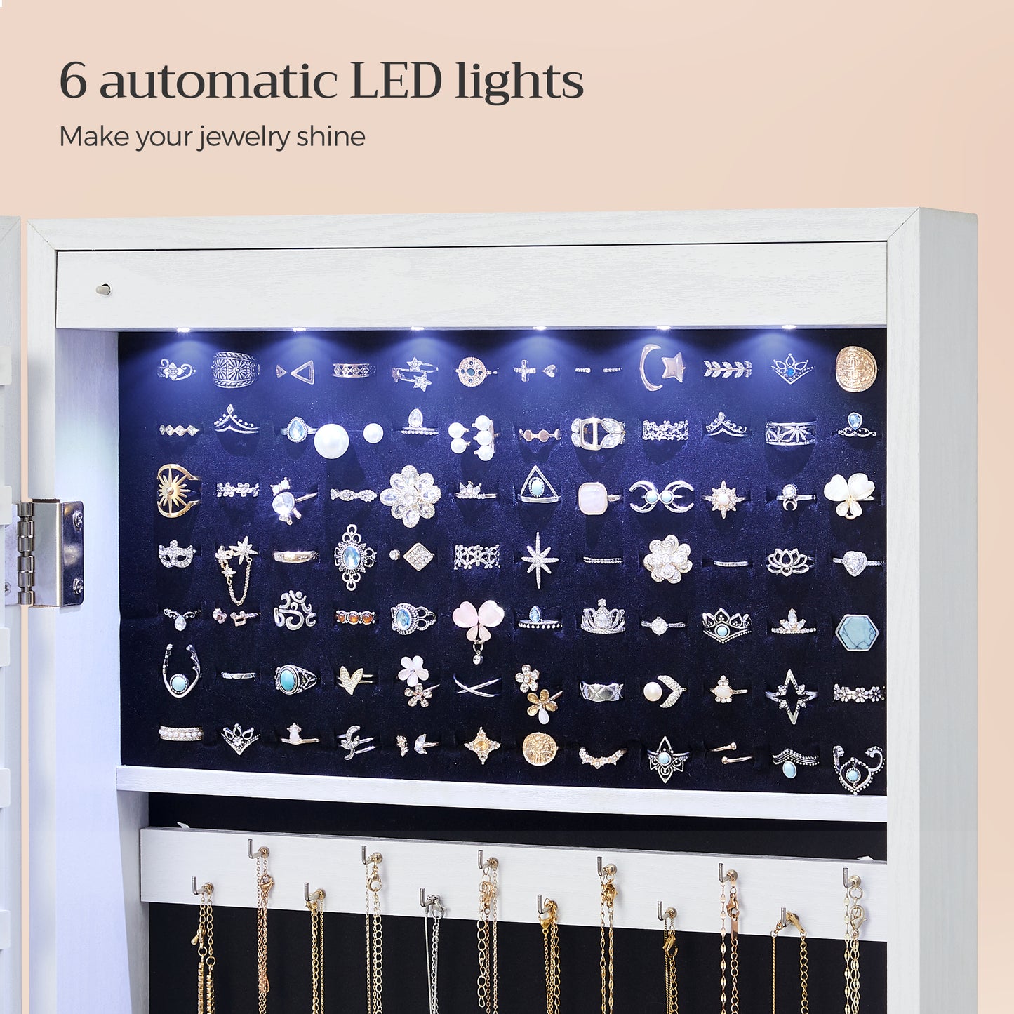 SONGMICS 6 LEDs Mirror Jewelry Cabinet, 47.2-Inch