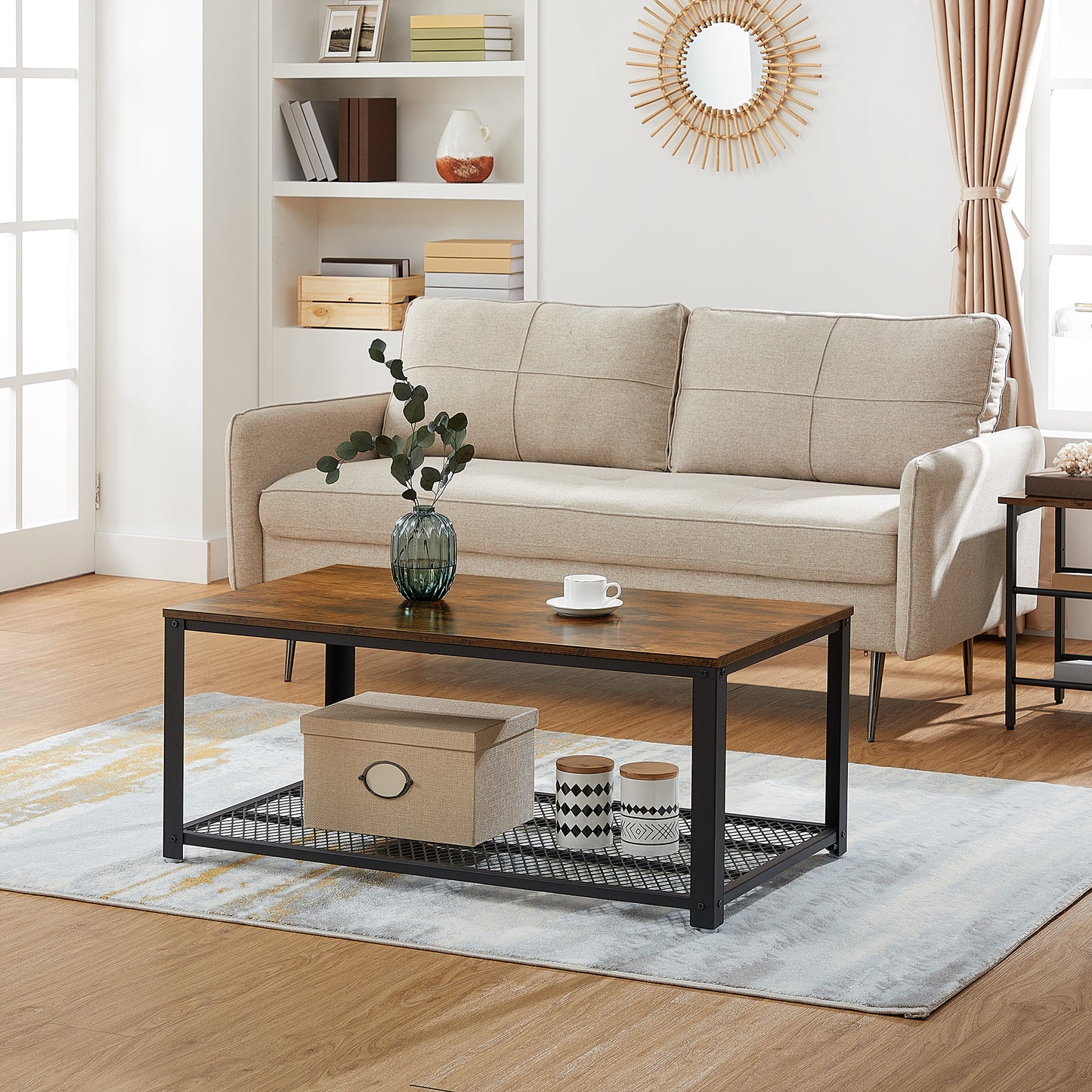VASAGLE Industrial Coffee Table with Storage Shelf