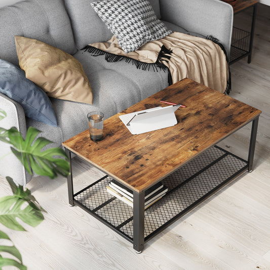 VASAGLE Industrial Coffee Table with Storage Shelf
