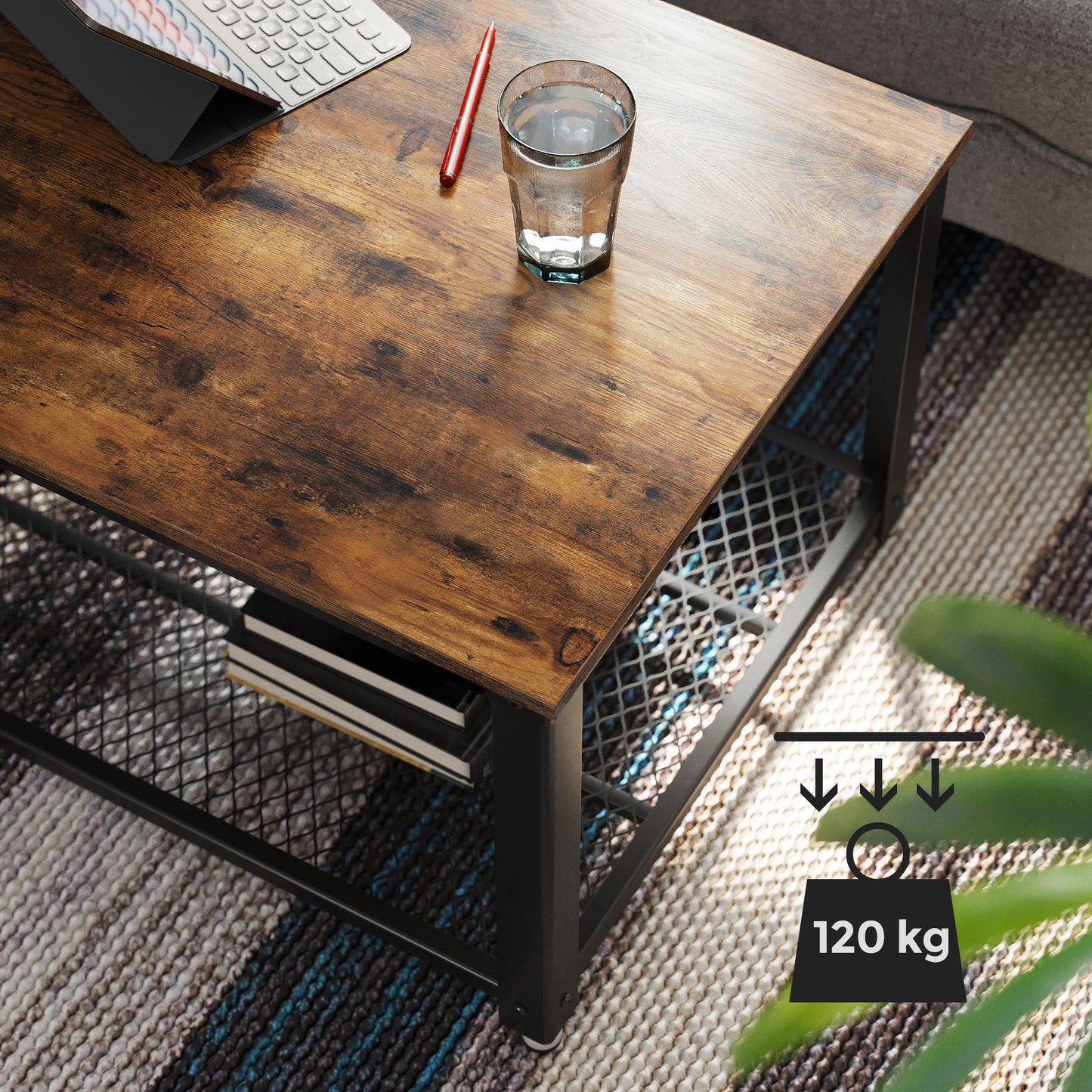 VASAGLE Industrial Coffee Table with Storage Shelf