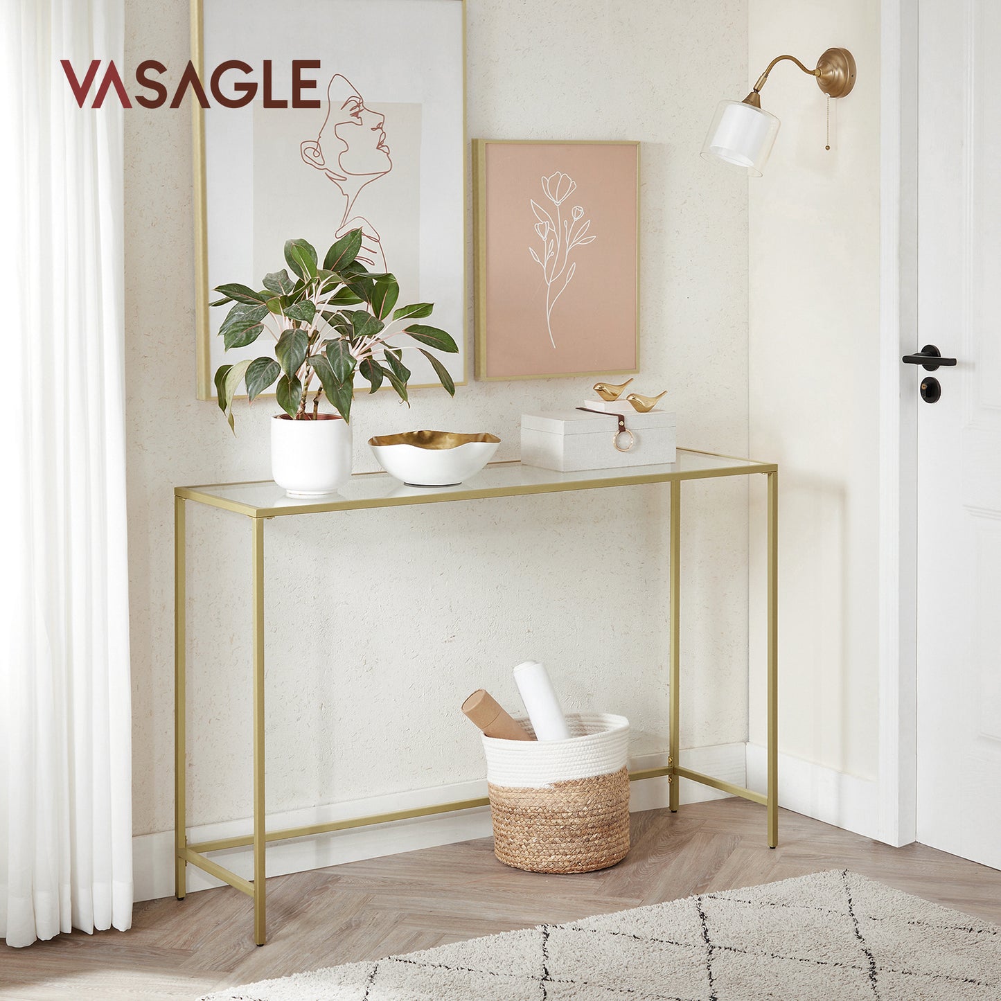 VASAGLE Glass Console Table Hall Table - 120cm