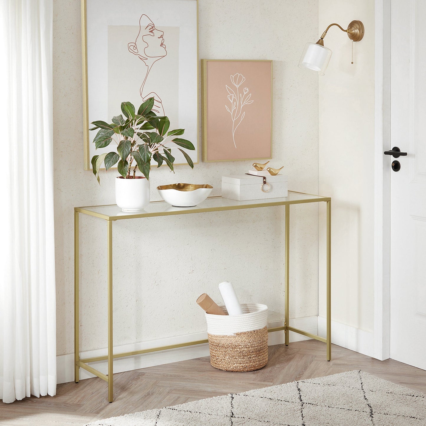 VASAGLE Glass Console Table Hall Table - 120cm