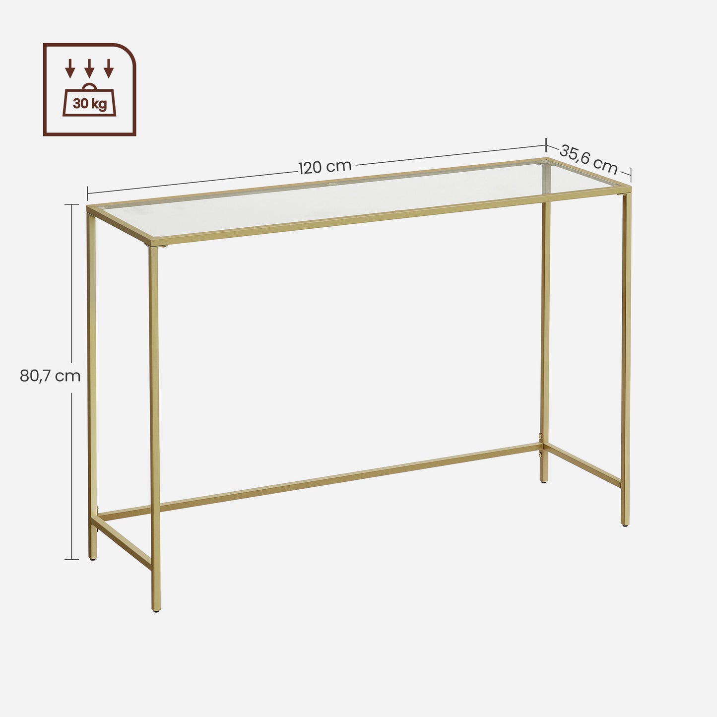 VASAGLE Glass Console Table Hall Table - 120cm