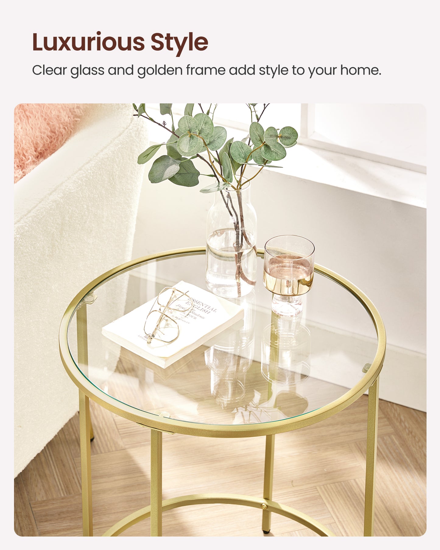 VASAGLE Round Glass Side Table Set of 2