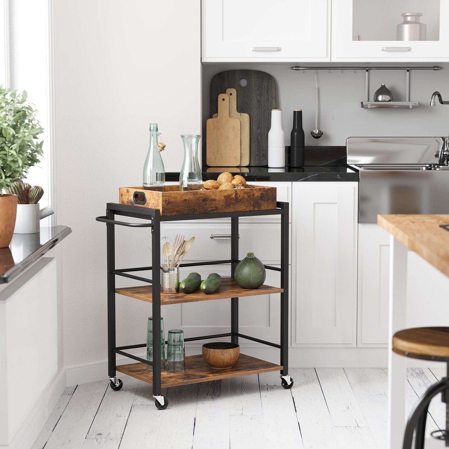 VASAGLE Industrial Bar Cart for The Home, Serving Cart