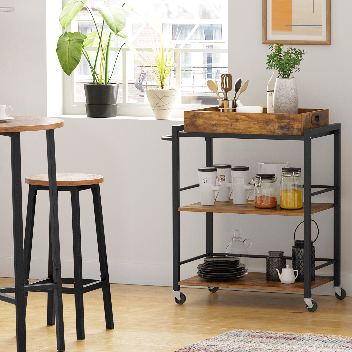 VASAGLE Industrial Bar Cart for The Home, Serving Cart