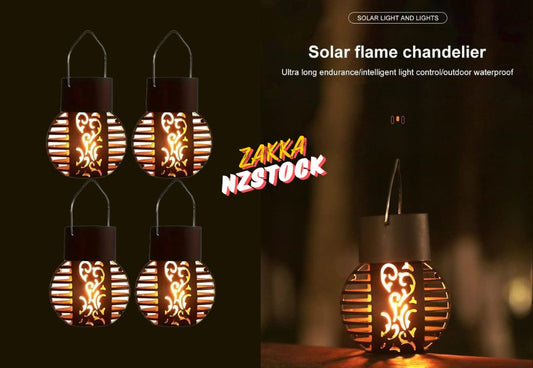 4 x 6-LED Solar Flame Lanterns Vibrant Flickering Outdoor Hanging Lights for Garden, Lawn, Patio, Pathway Decor (4PC)