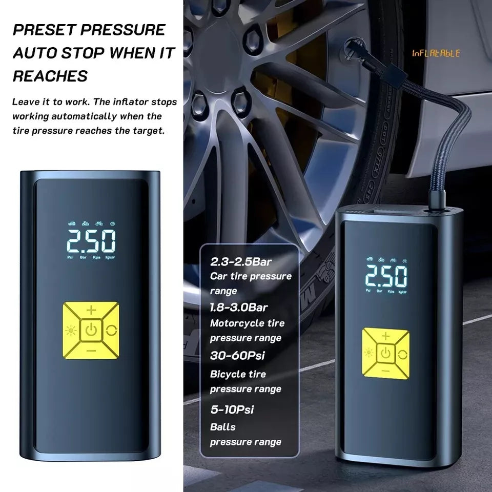 Portable Air Compressor – 150PSI Digital Tire Inflator with LED Light & Pressure Gauge