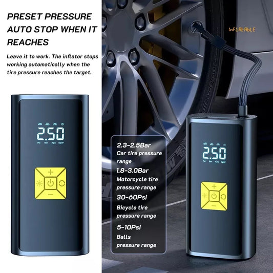 Portable Air Compressor 150PSI Digital Tire Inflator with LED Light & Pressure Gauge