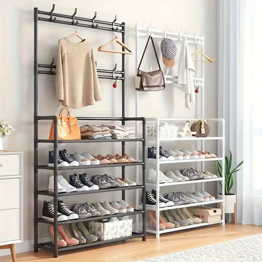 5 Tier Coat Rack Shoe Shelf Storage Organizer 169x80cm White