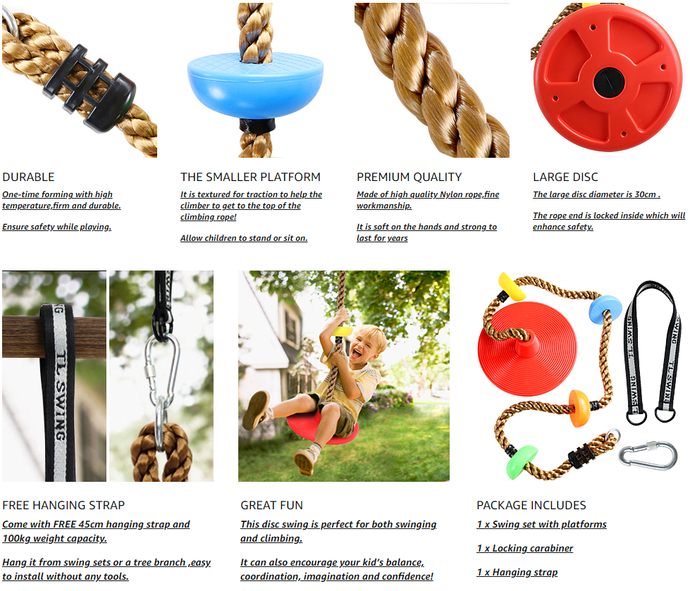 Climbing Rope Tree Swing with Platforms and Disc Swings Seat Playground Swingset Blue