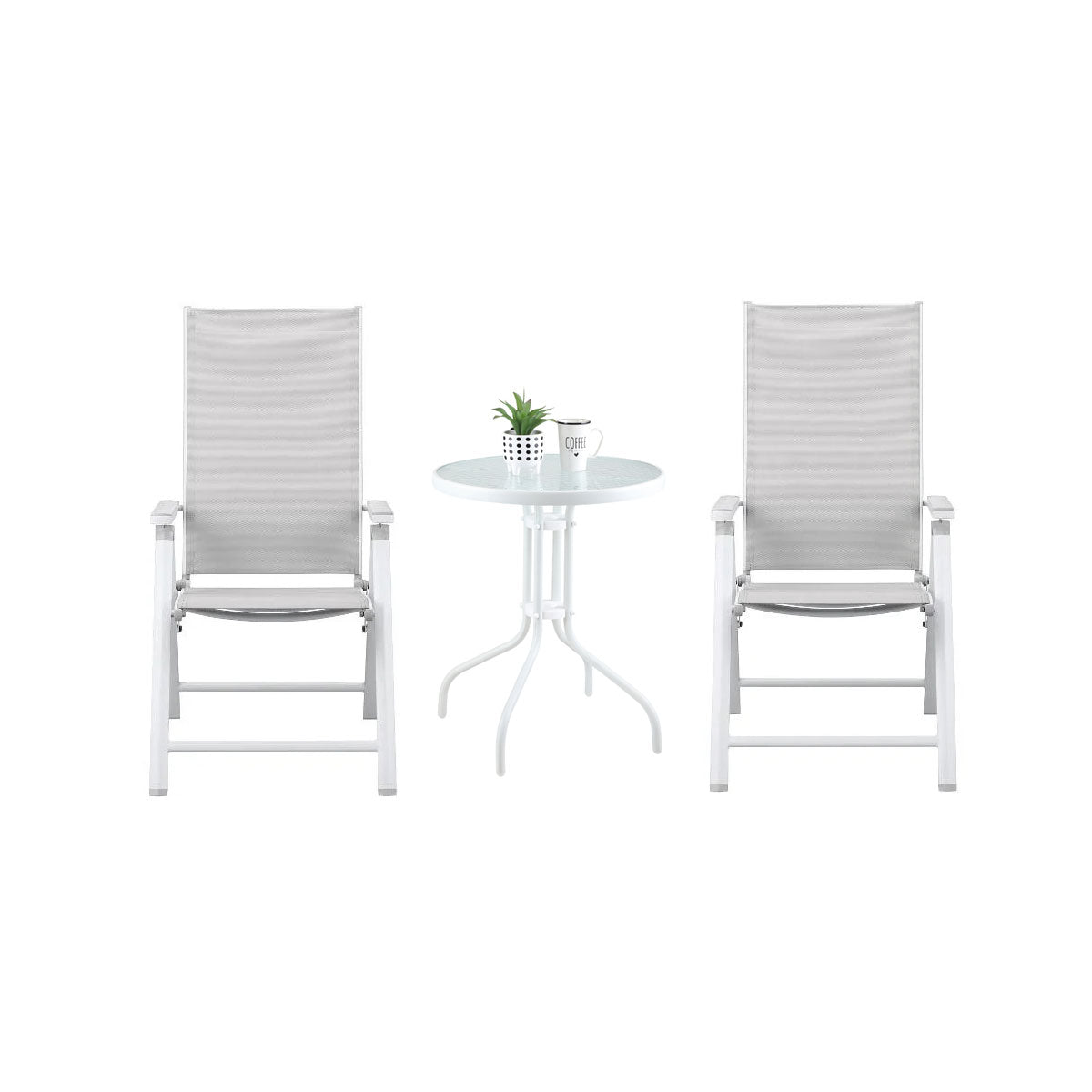 Outdoor Aluminum Chair White 2pc Table Set