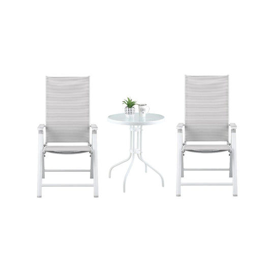 Outdoor Aluminum Chair White 2pc Table Set