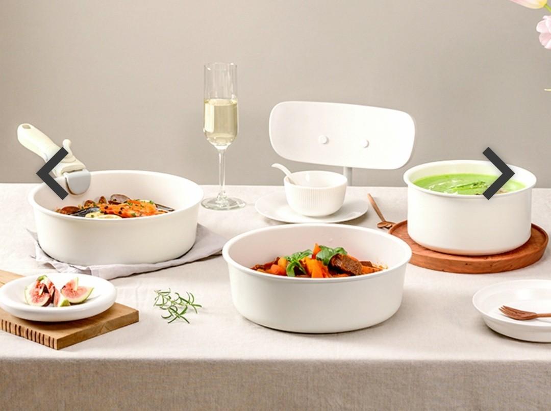 KIMS COOK All Cooker type 18cm Milk Pot + 24cm Fry Pan Set (6pcs) - White