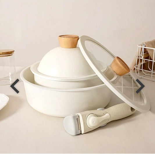 KIMS COOK All Cooker type 18cm Milk Pot + 24cm Fry Pan Set (6pcs) - White