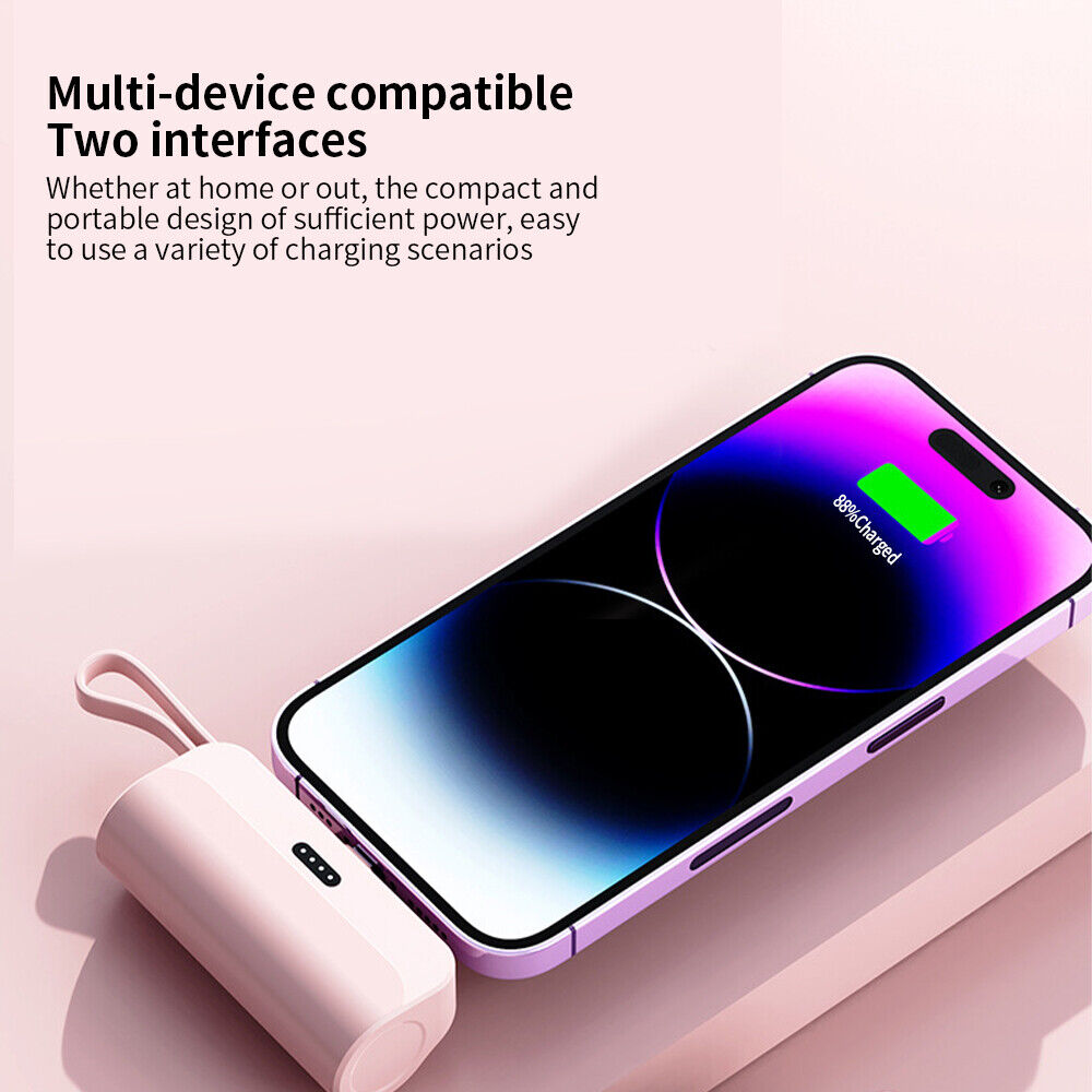 Mini Power Bank Portable 6500mAh UltraCompact Power Bank Battery Pack For iPhone/Android (Lightning / Type-C) White