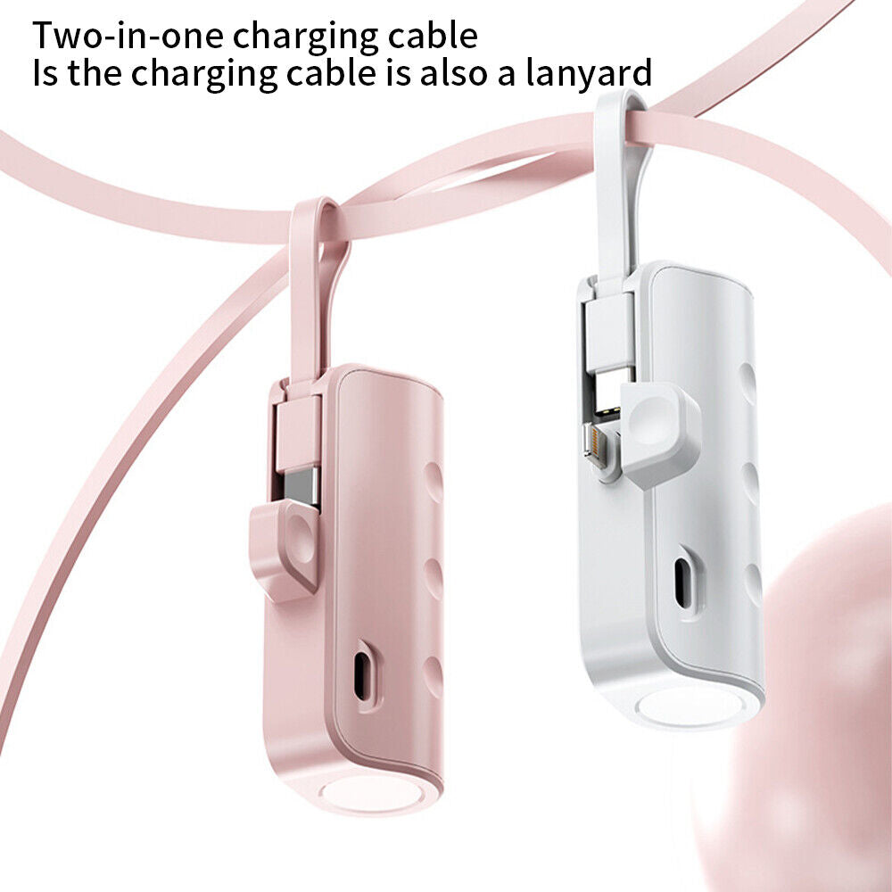 Mini Power Bank Portable 6500mAh UltraCompact Power Bank Battery Pack For iPhone/Android (Lightning / Type-C) White