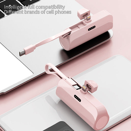 Mini Power Bank Portable 6500mAh UltraCompact Power Bank Battery Pack For iPhone/Android (Lightning / Type-C) Black