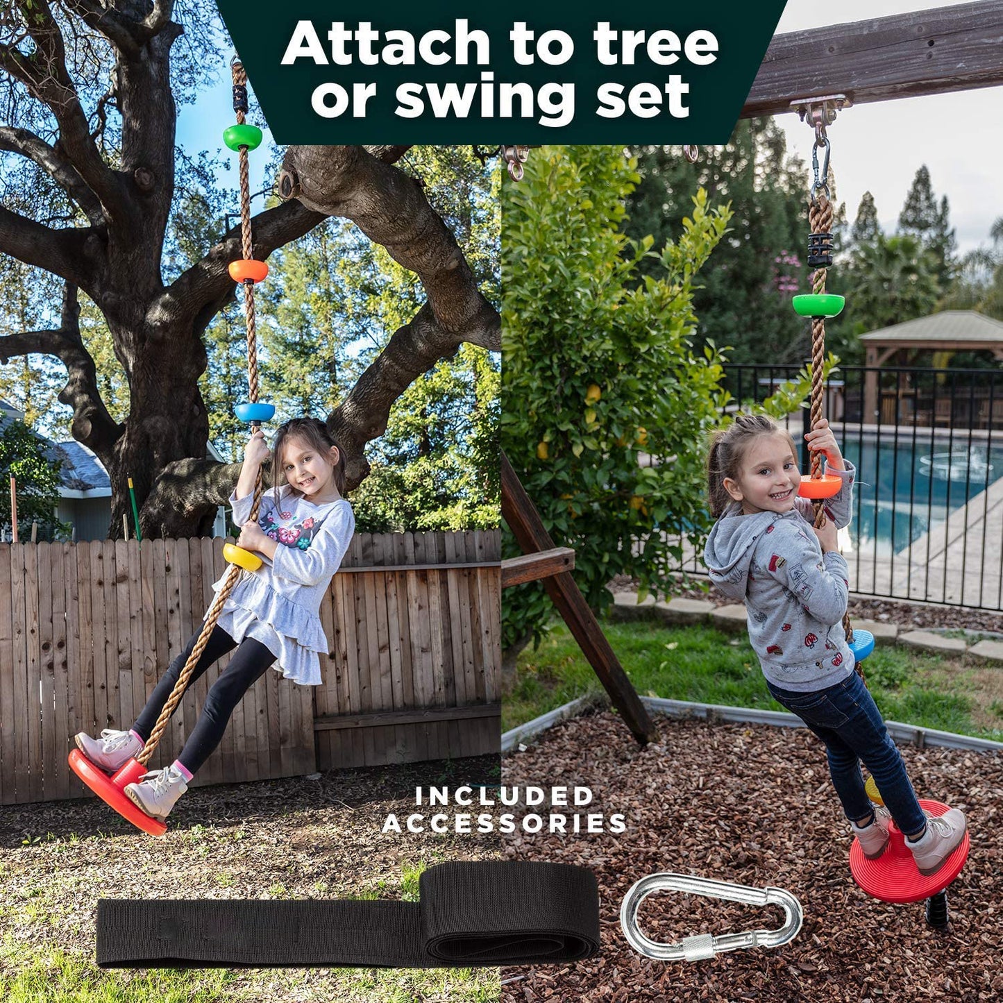 Climbing Rope Tree Swing with Platforms and Disc Swings Seat Playground Swingset Blue