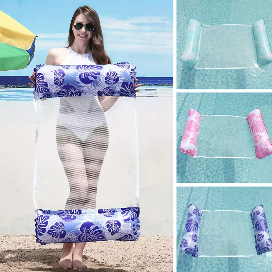 Inflatable Pool Water Float Hammock Lounger Pool Hammock Float Monstera deliciosa - Pink