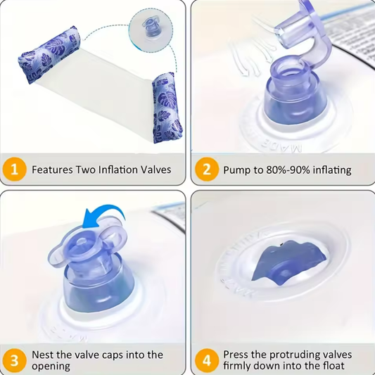 Inflatable Pool Water Float Hammock Lounger Pool Hammock Float Monstera deliciosa - Blue