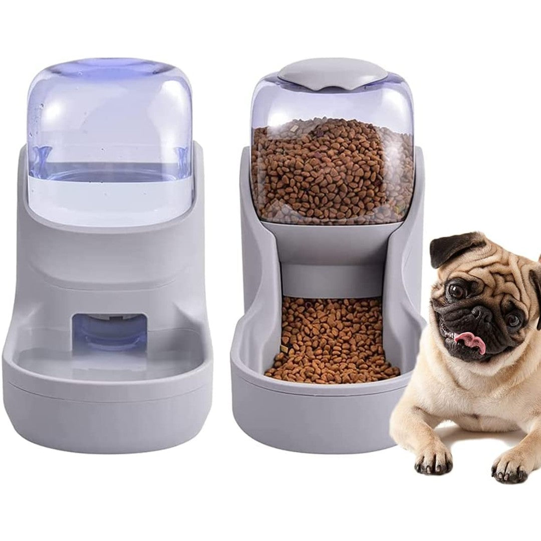 Pet  Food Feeder Water Dispenser Food Feeder Set Gray