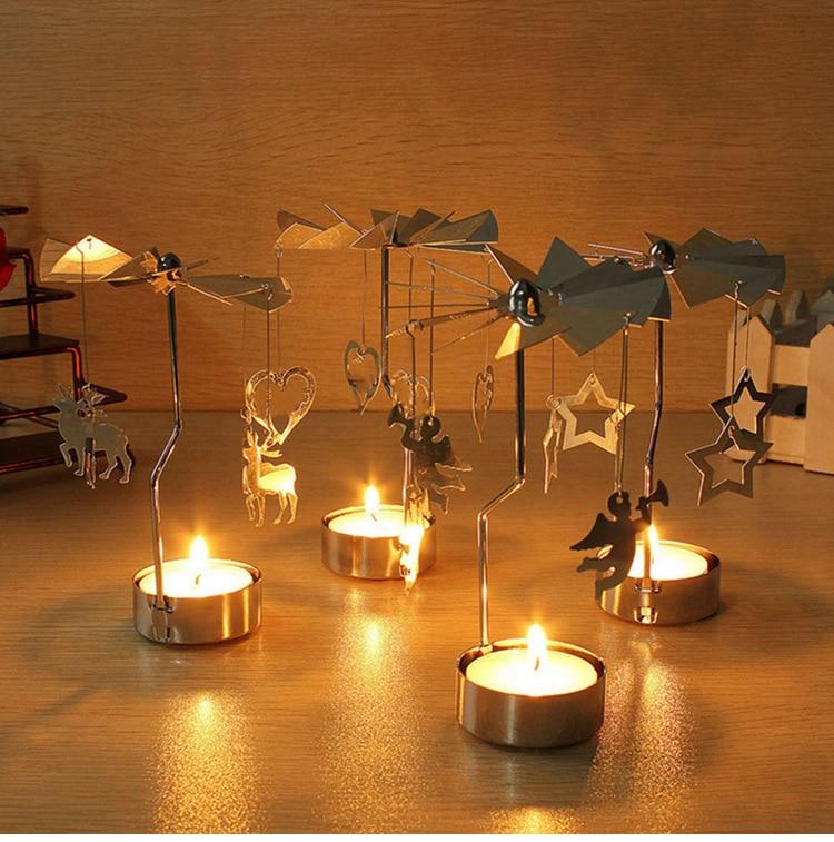 Rotating Candle Holder Metal Silver Tealight Candle Holder - Xmas' tree