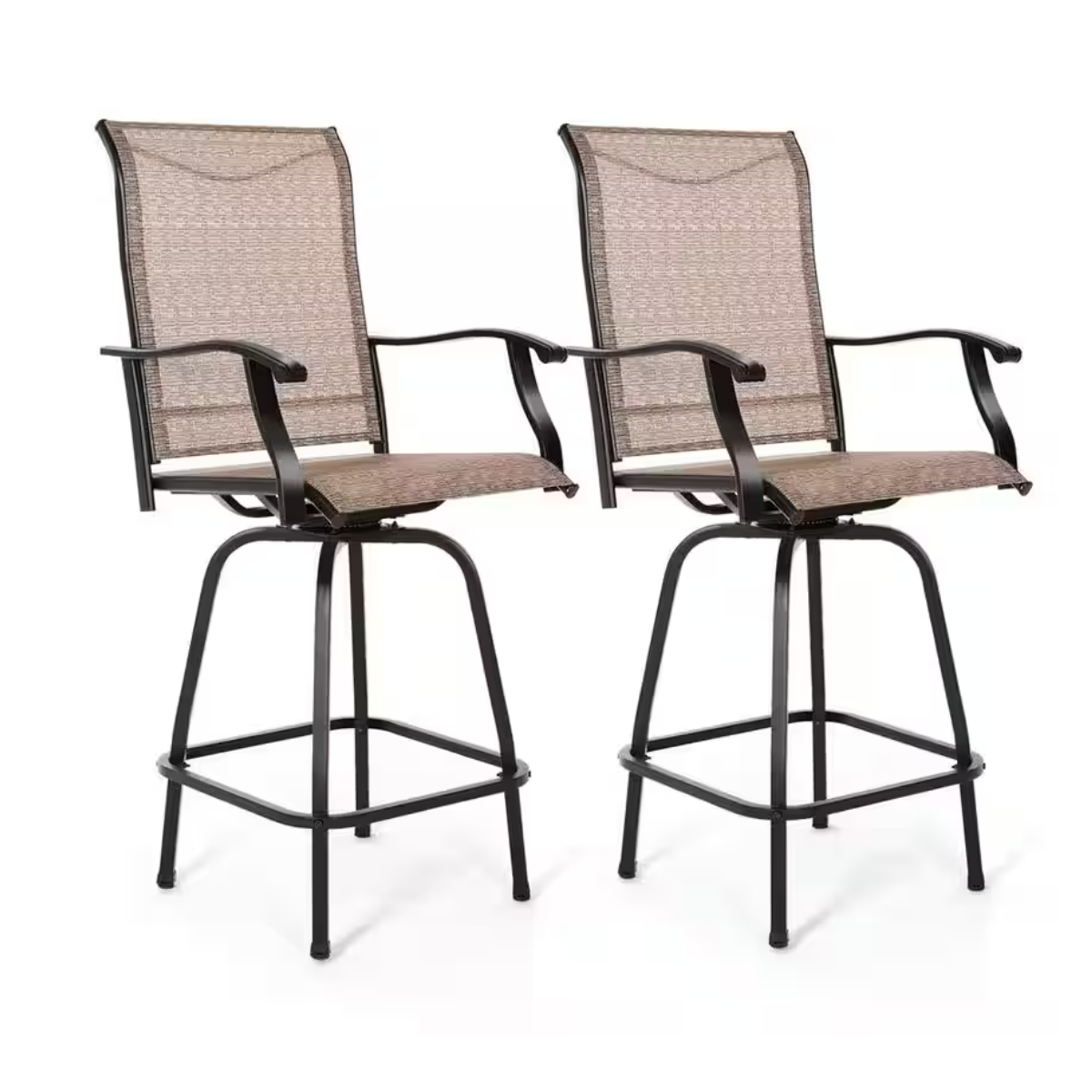 3Pcs Outdoor Patio Bar Stools Set, Swivel Bistro Chairs with High Back