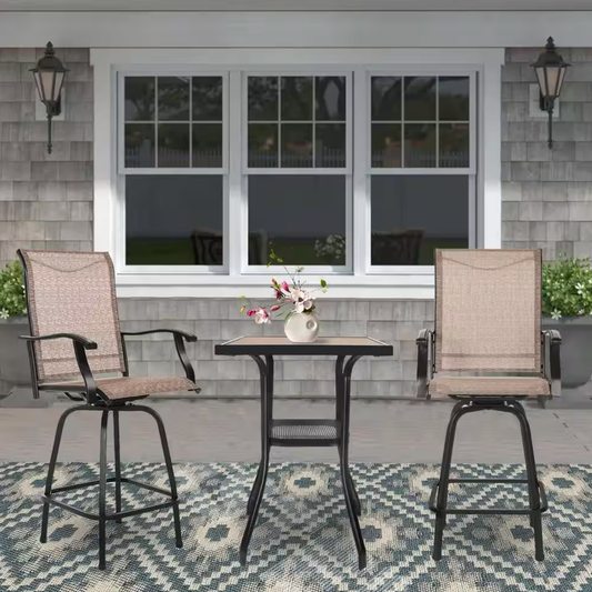 3Pcs Outdoor Patio Bar Stools Set, Swivel Bistro Chairs with High Back