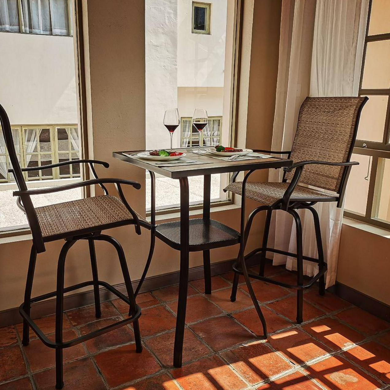 3Pcs Outdoor Patio Bar Stools Set, Swivel Bistro Chairs with High Back