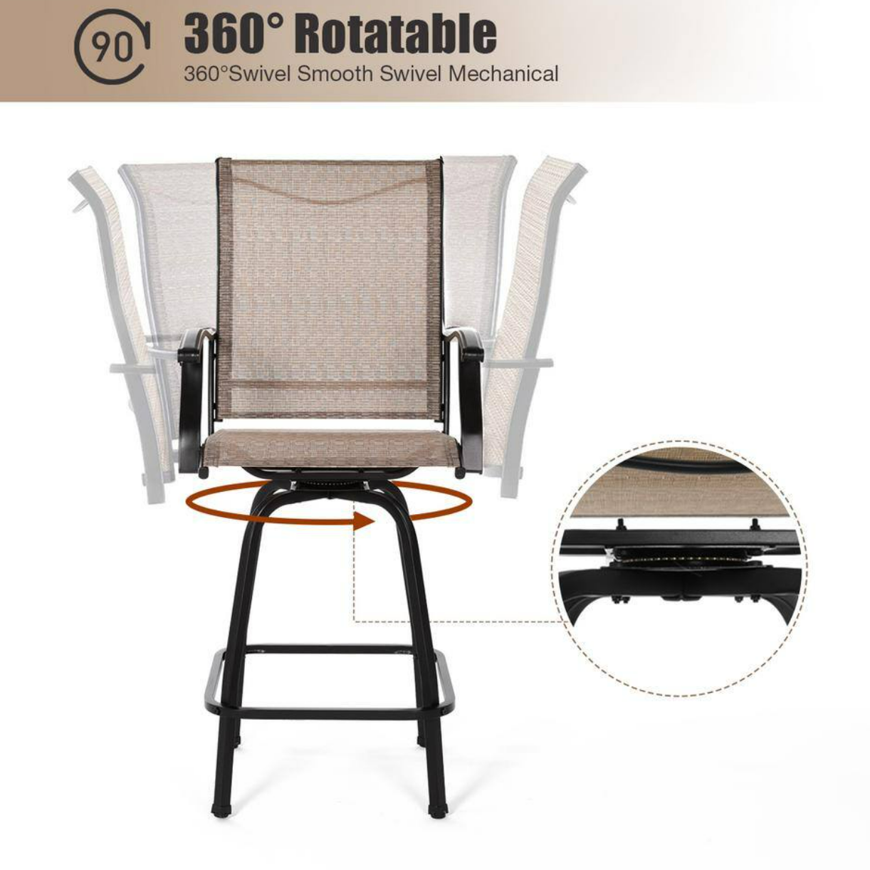 3Pcs Outdoor Patio Bar Stools Set, Swivel Bistro Chairs with High Back