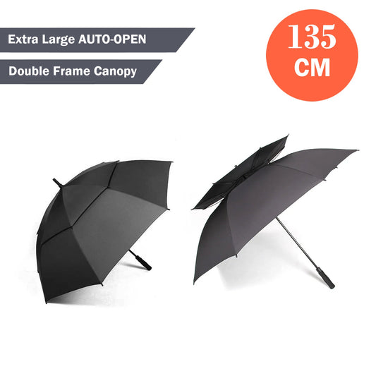 Golf Umbrella Windproof Umbrella Extra Large Golf Umbrella - 135cm Black