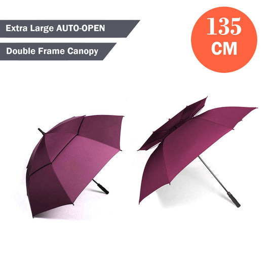 Golf Umbrella Windproof Umbrella Extra Large Golf Umbrella - 135cm Red