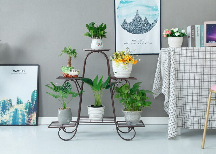 Plant Stand 6 Tier Metal Shelves Flower Pot Display Brown