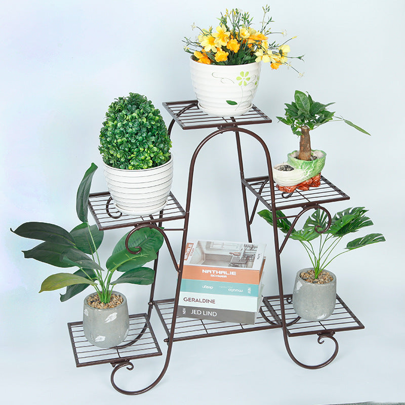 Plant Stand 6 Tier Metal Shelves Flower Pot Display Brown