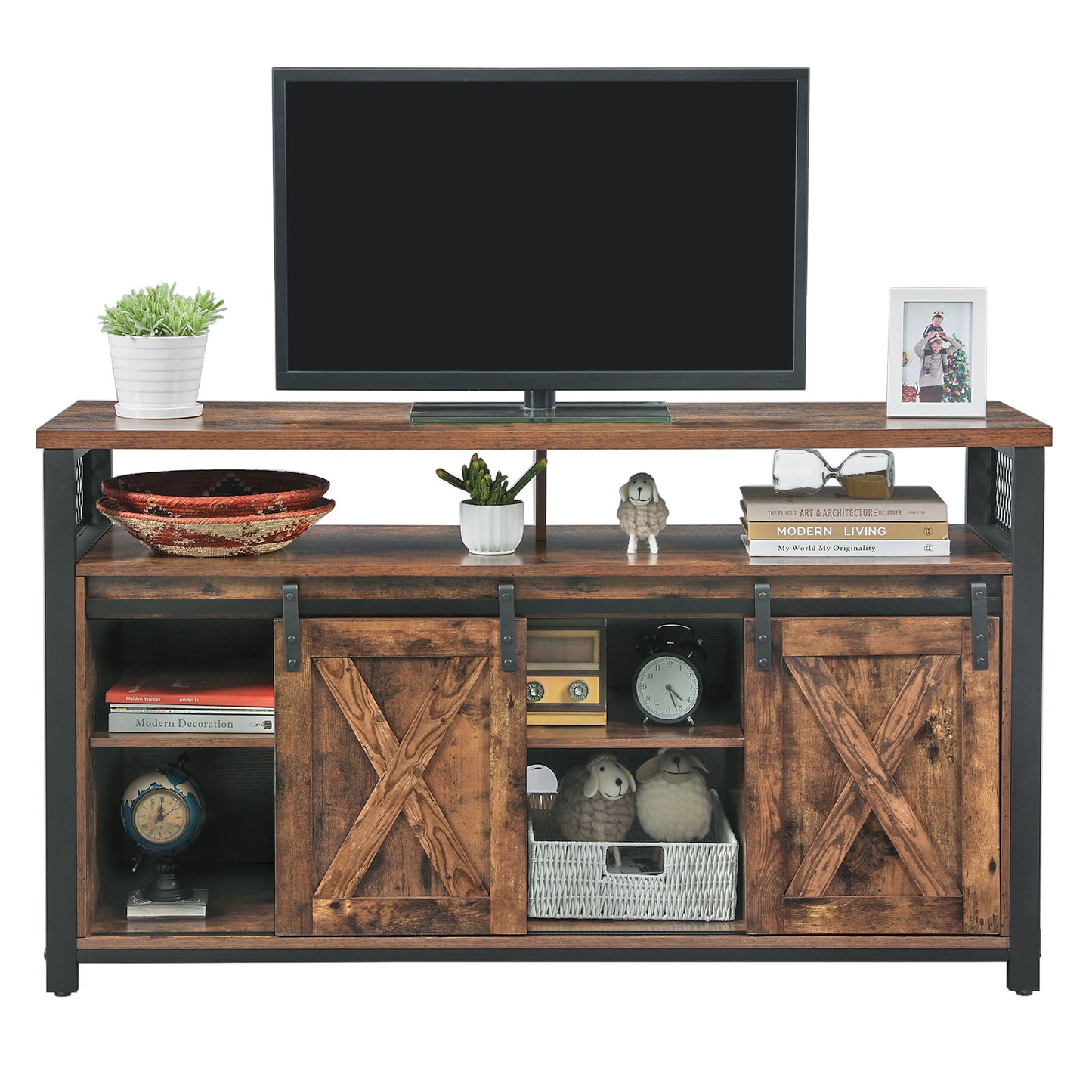 VASAGLE TV Cabinet for 55-inch TVs with Sliding Barn Doors