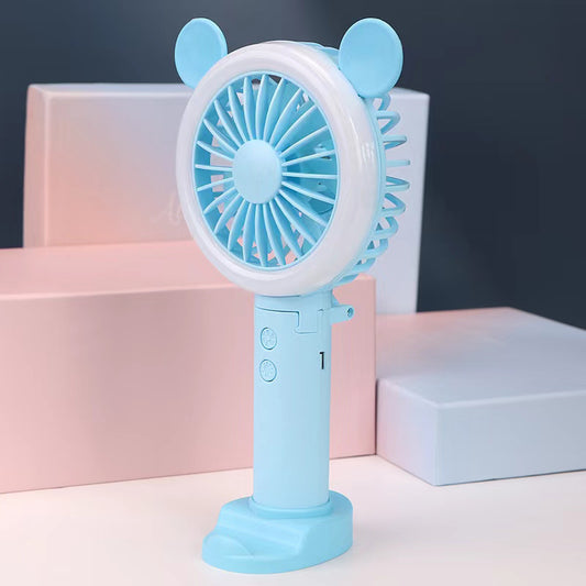 Portable Rechargeable Foldable Fan with LED Mouse - Blue