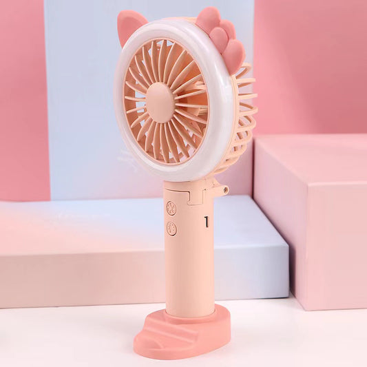 Portable Rechargeable Foldable Fan with LED Kitty Pink