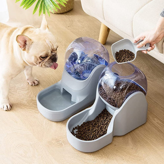 Pet  Food Feeder Water Dispenser Food Feeder Set Gray