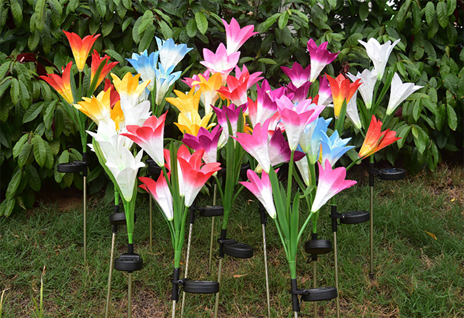Outdoor Solar Garden  Lights Bigger Lily (2 Pack) - Blue