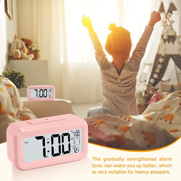 Smart LCD Night Light Digital Date Temperature Alarm Clock Black